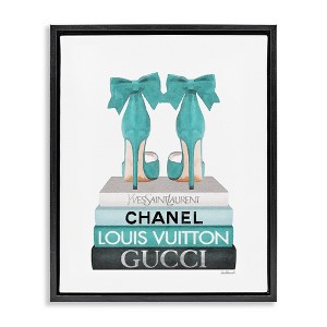 Stupell Industries Turquoise Bow Heels on Books Floating Frame Canvas Art, Black, 25" x 31" - 1 of 4