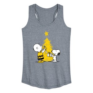 Women's - Peanuts - Xmas Charlie And Snoopy Graphic Racerback Tank - 1 of 4