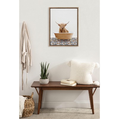 Highland Cow in Bath Framed Canvas Wall Art, 18x24