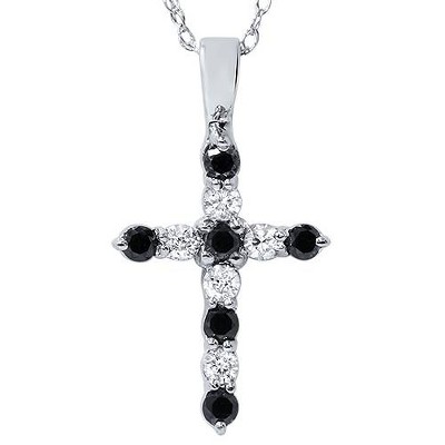 Pompeii3 14K 1/2ct Black & White Diamond Cross Pendant Necklace