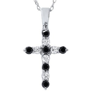 Pompeii3 14K 1/2ct Black & White Diamond Cross Pendant Necklace - 1 of 3