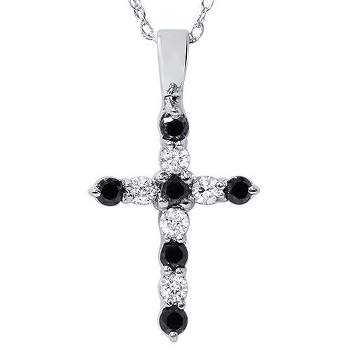 Pompeii3 14K 1/2ct Black & White Diamond Cross Pendant Necklace