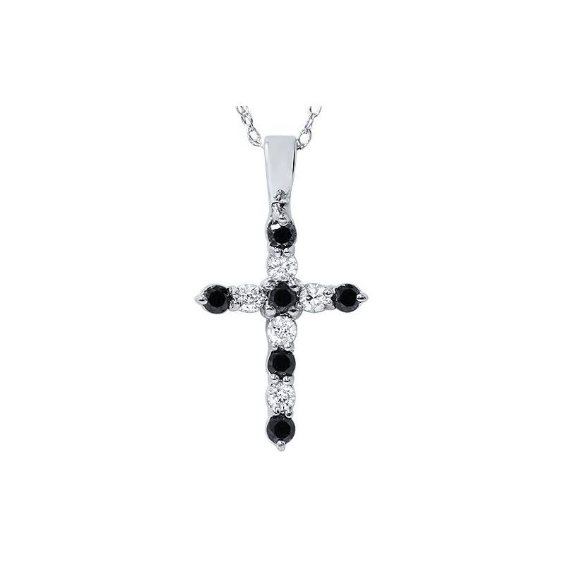 Pompeii3 14K 1/2ct Black & White Diamond Cross Pendant Necklace, 1 of 4