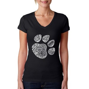 LA Pop Art Women's Word Art V-Neck T-Shirt - Cat Paw - 1 of 4