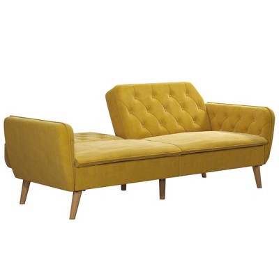Mustard Faux Leather Tufted Twin Sleeper Sofa with Memory Foam