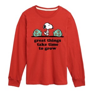 Boys' - Peanuts - Great Things Take Time To Grow Long Sleeve Graphic T-Shirt - 1 of 4
