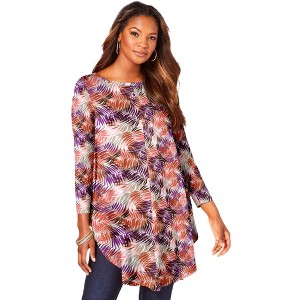 Roaman's Women's Plus Size Boatneck Swing Ultra Drape Tunic - 1 of 4