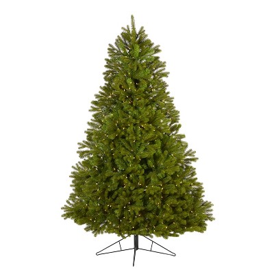 7ft. Spruce Flat Back Artificial Christmas Tree with 500 Warm White LED Lights and 960 Branches – Space-Saving X-Mas Tree
