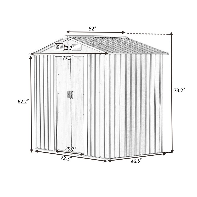 Patio 6ft x4ft Metal Storage Shed with Lockable Door, Tool Cabinet with Vents and Foundation-ModernLuxe, 3 of 12