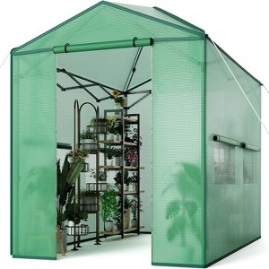 Portable Pop-Up Greenhouse For Outdoor Use, Featuring Zippered Doors And Mesh Window Walls, Heavy-Duty Pe Cover, Green. - 1 of 4