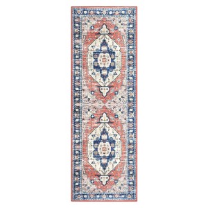 Washable Vintage Printed Rug Non Slip Low Pile Rug Soft Throw Floor Cover Foldable Indoor Carpet for Living Room Bedroom Playroom - 1 of 4