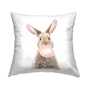 1pc 18"x18" Stupell Industries Rabbit with Pink Bubblegum Animal Square Kids' Throw Pillow Gray - 1 of 4