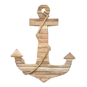 Wood Anchor Handmade Driftwood Inspired Wall Decor With Shell And Rope  Accent Brown - Olivia & May : Target