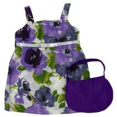 Purple Flower Sundress With Purse Fits Cabbage Patch And Baby Dolls