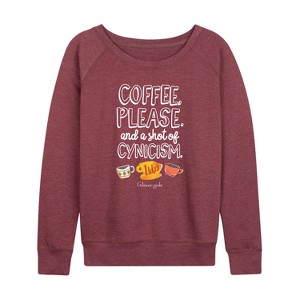 Women's - Gilmore Girls - Coffee And Cynisism Lightweight French Terry Wide Neck Long Sleeve Graphic Shirt - 1 of 4