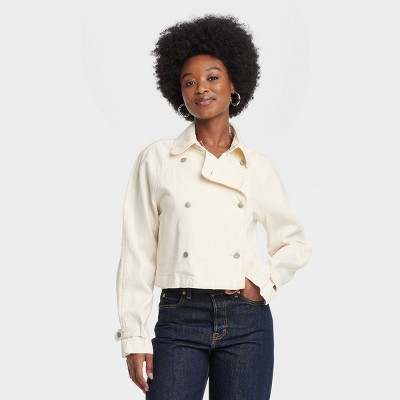 Women's Denim Cropped Trench Jacket - Universal Thread™ Off-White