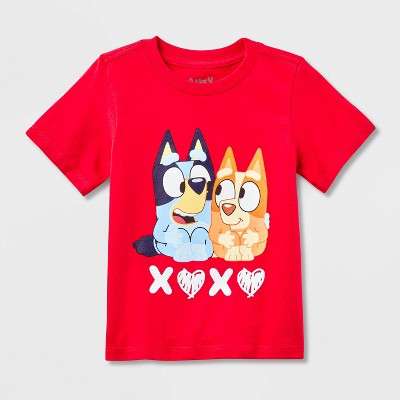 Toddler Bluey and Bingo "XOXO" Valentine's Short Sleeve T-Shirt - Red