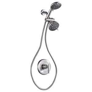 WOWOW Single-Handle 7-Spray Shower Faucet 1.8 GPM with Dual Shower Adjustable Heads in Brushed Nickel (Valve Included) - 1 of 4