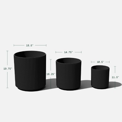 Demi Black Concrete-Composite Round Planter Set of 3