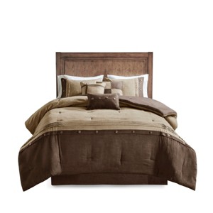 TopComfy Bedding Sets 7 Piece Faux Suede Comforter Set Cal King Warm Comfortable Skin Contact Soft Texture For Bedroom, Brown, 19.49"*14.96"*13.78" - 1 of 4