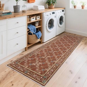 Washable Runner Rug - Modern Floral Vine Non-Slip Kitchen Entryway Carpet Stain Resistant Low Pile Floor Cover for Bathroom - 1 of 4