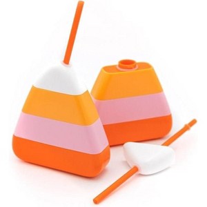 Packed Party Fun Novelty Candy Corn Drink Sipper Bottles Cup, Halloween Decoration for Party 14 ounces, Set of 2 - 1 of 3