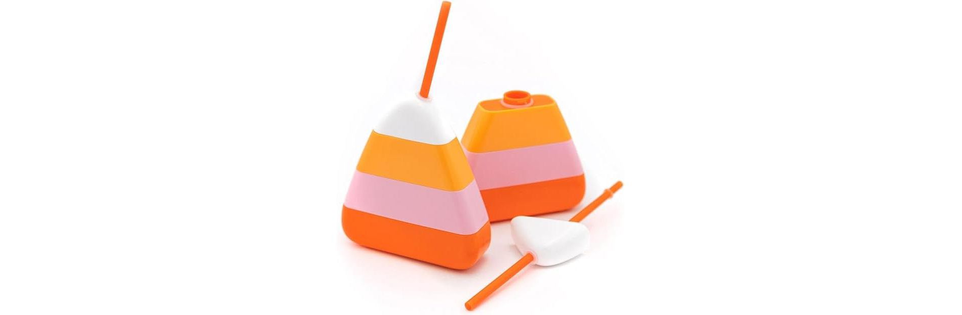 Packed Party Fun Novelty Candy Corn Drink Sipper Bottles Cup, Halloween Decoration for Party 14 ounces, Set of 2