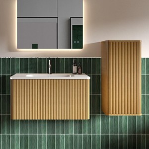 ChicFurnit Bathroom Storage Cabinet Natural Oak Floating Side Cabinet for Small Spaces, Oak, 17.71"*14.96"*33.18" - 1 of 4