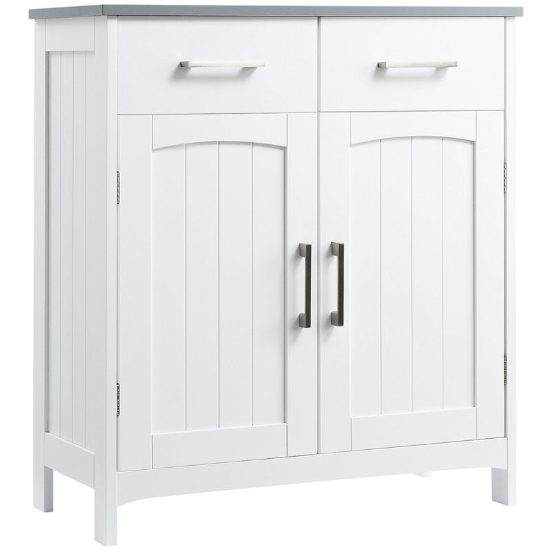 kleankin Bathroom Floor Cabinet, Freestanding Linen Cabinet, Storage Cupboard with 2 Drawers, Double Doors, Adjustable Shelf, White, 1 of 7