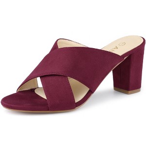 Allegra K Women's Opened Toe Crisscross Strap Block Heel Slide Sandals - 1 of 4