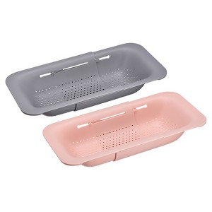 Unique Bargains Collapsible Colander Kitchen Over the Sink Drain Strainer Extendable Basket Set 2 Pcs - 1 of 4