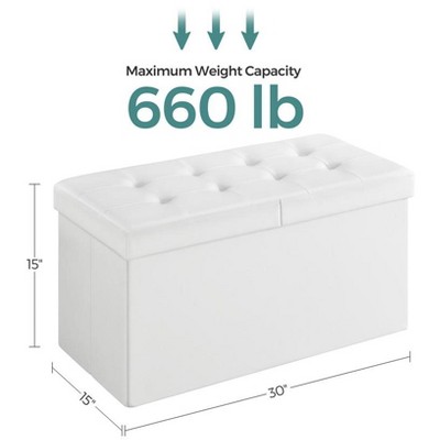 White Faux Leather 30" Folding Storage Ottoman Bench