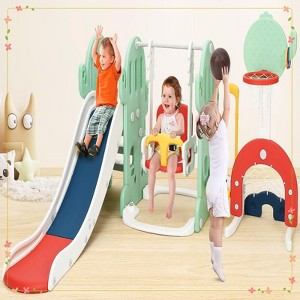 7 in 1 Toddler Slide and Swing Set, Kids Freestanding Slide Climber with Adjustable Swing and Basketball Hoop - 1 of 4
