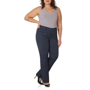 Rekucci Curvy Woman Ease into Comfort Bootcut Pants with Zipper Pockets – Pull-On Dress Work Pants - Indigo, 14 Short - 1 of 3