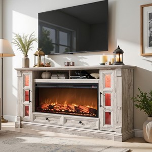 SinCiDo 80" TV Fireplace Stand, 36" Farmhouse Entertainment Center w/42" Electric Fireplace, Glass Door Cabinets & Drawers - 1 of 4