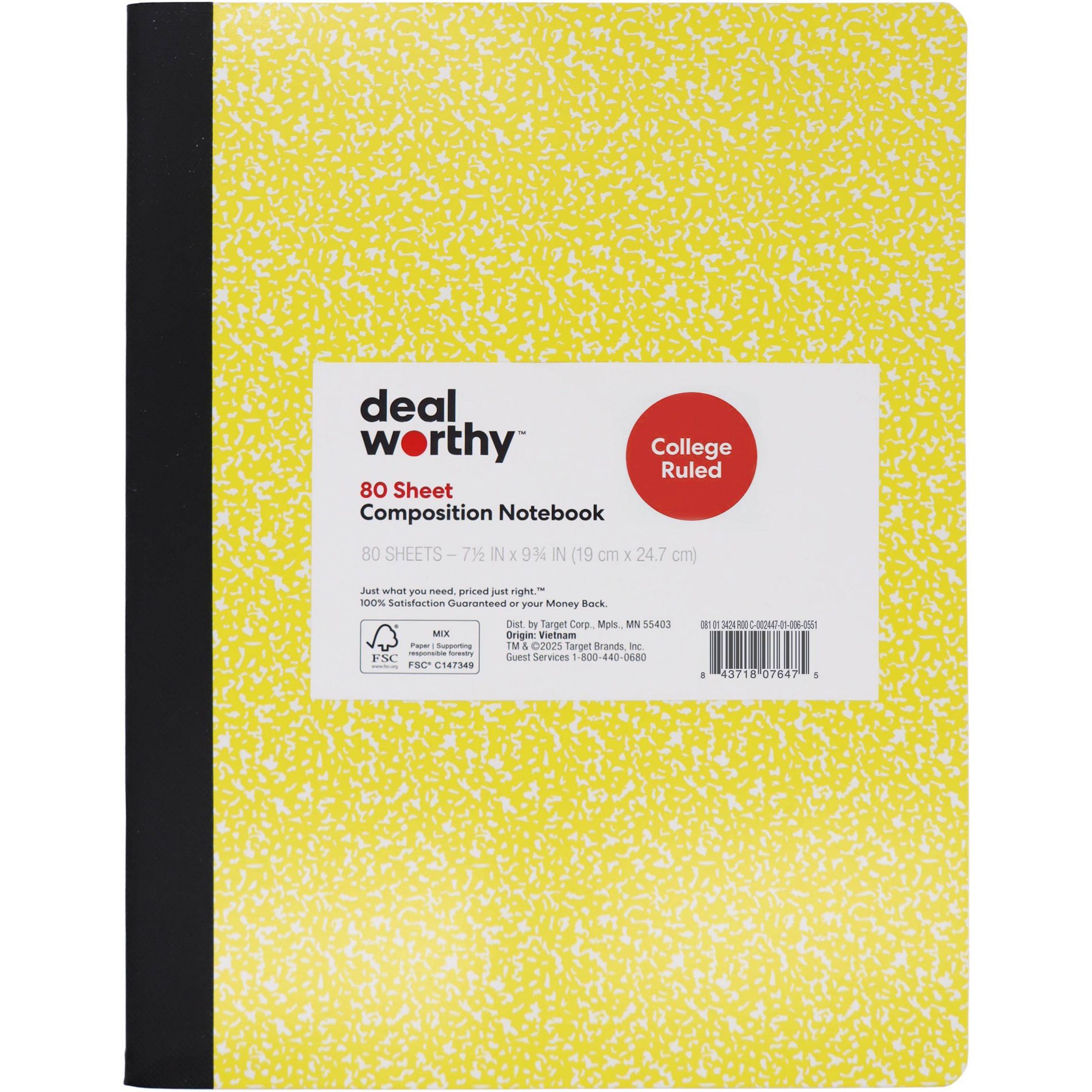 Composition Book College Ruled Yellow - Dealworthy™