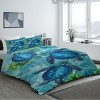 Boersma Sea Turtle Duvet Cover Set, 100% Microfiber Blue Sea Turtle and Seaweed Pattern Bedding Set Full Size, 3 Piece Ocean Turtle Themed Duvet Cover - 3 of 4