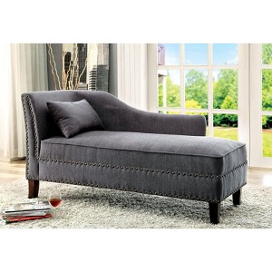 Modern Contemporary 1pc Chaise Gray Linen Like Fabric Nailhead Trim Living Room Bench Pillow - 1 of 4