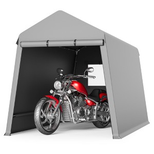 7x12 Ft Outdoor Portable Storage Shelter Shed,Carport Storage Shed with Roll-Up Zipper Doo for Motorcycle Waterproof and Uv Resistant Anti-Snow,Gray - 1 of 4