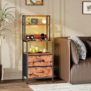 Furnulem Dresser Set Of 2, Storage Organizer with 4 Drawers, Chest Of Drawers with LED Light & Charging Station, Farmhouse Dresser for Bedroom, Office - 1 of 4