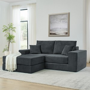 Modular Corduroy L-Shape Sectional Sofa with Removable Ottoman and Deep Seat Sleeper Couch - 1 of 4