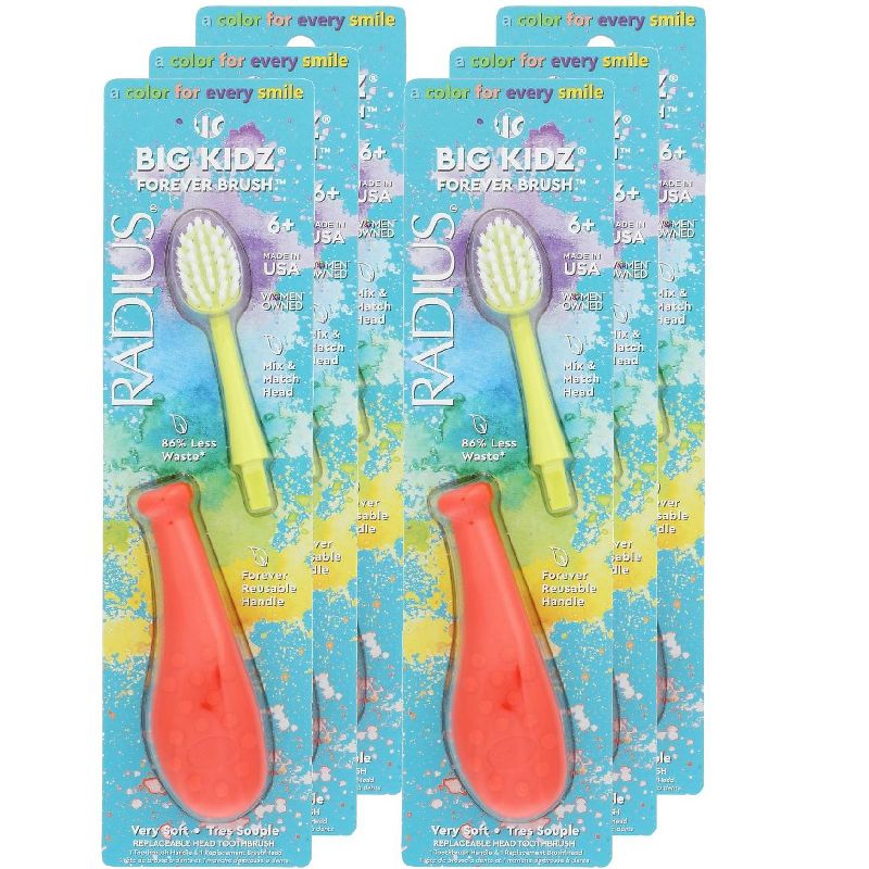 Radius Big Kidz Forever Brush Very Soft Reusable Handle Toothbrush - 6 ct, 1 of 5