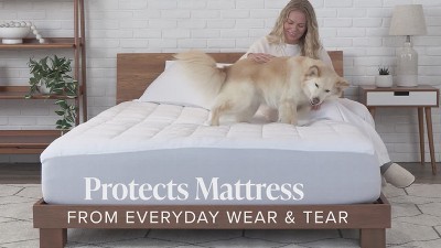Full Dark Blue Cotton Top Mattress Pad with Down Alternative Fill