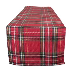 Design Imports  Christmas Metallic Plaid Table Runner, Red Tartan, 14X72" - 1 of 4