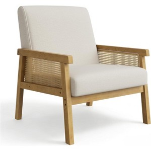 Boucle Accent Chair with Rattan Arms, Modern Bohemian Style High-Back ...