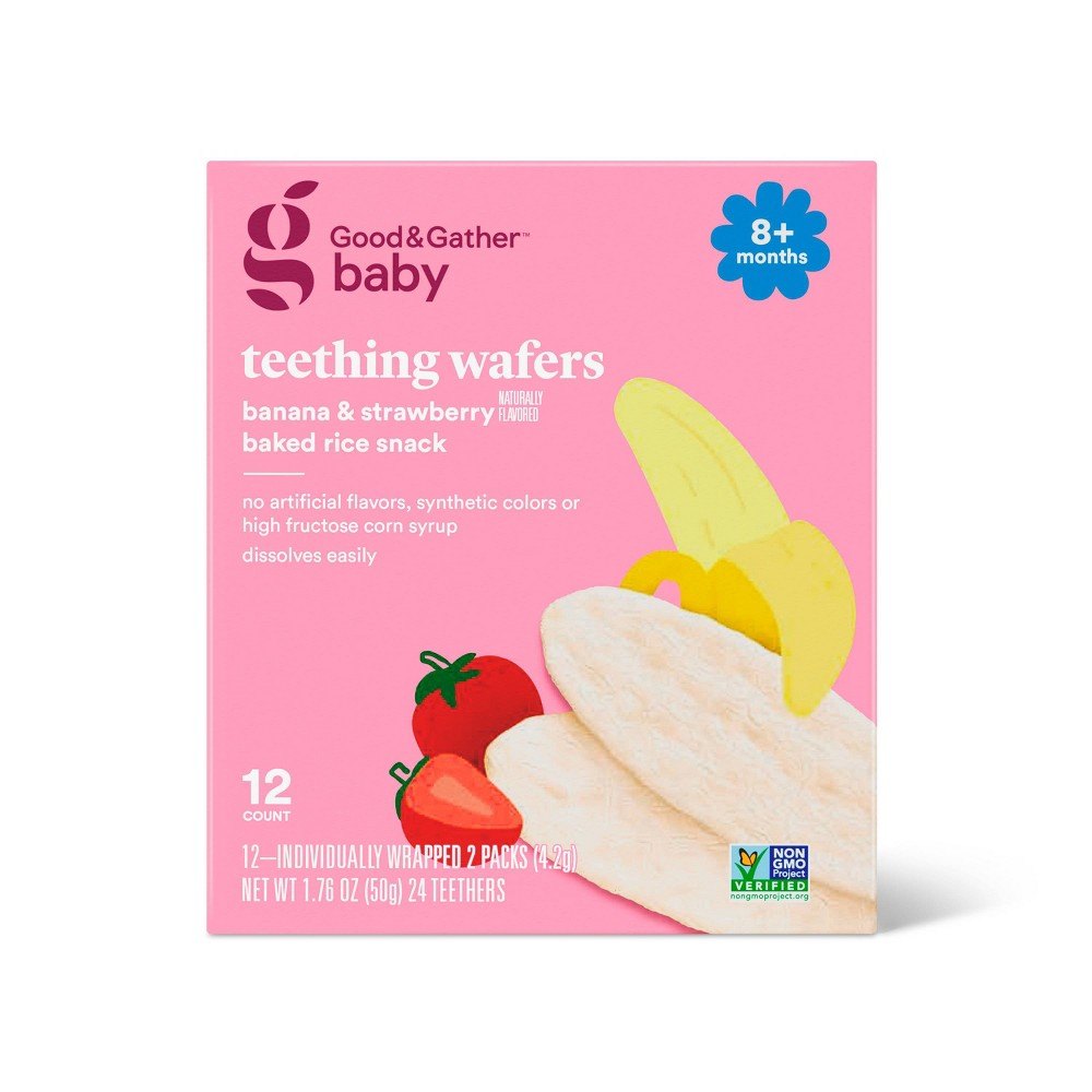 Photos - Baby Food Banana Strawberry Teething Wafers Baby Snacks - 1.76oz/12pk - Good & Gathe