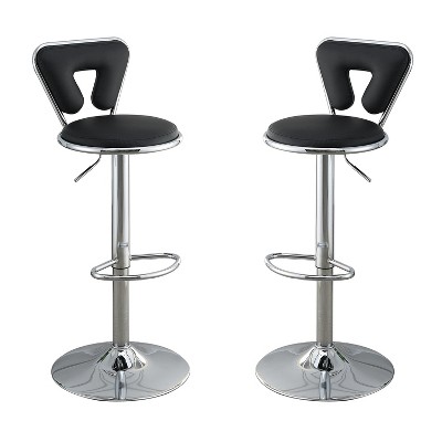 Simple Relax Set of 2 Faux Leather and Metal Barstools with Adjustable Height
