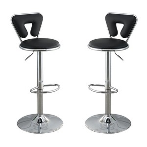 Simple Relax Set of 2 Faux Leather and Metal Barstools with Adjustable Height - 1 of 4