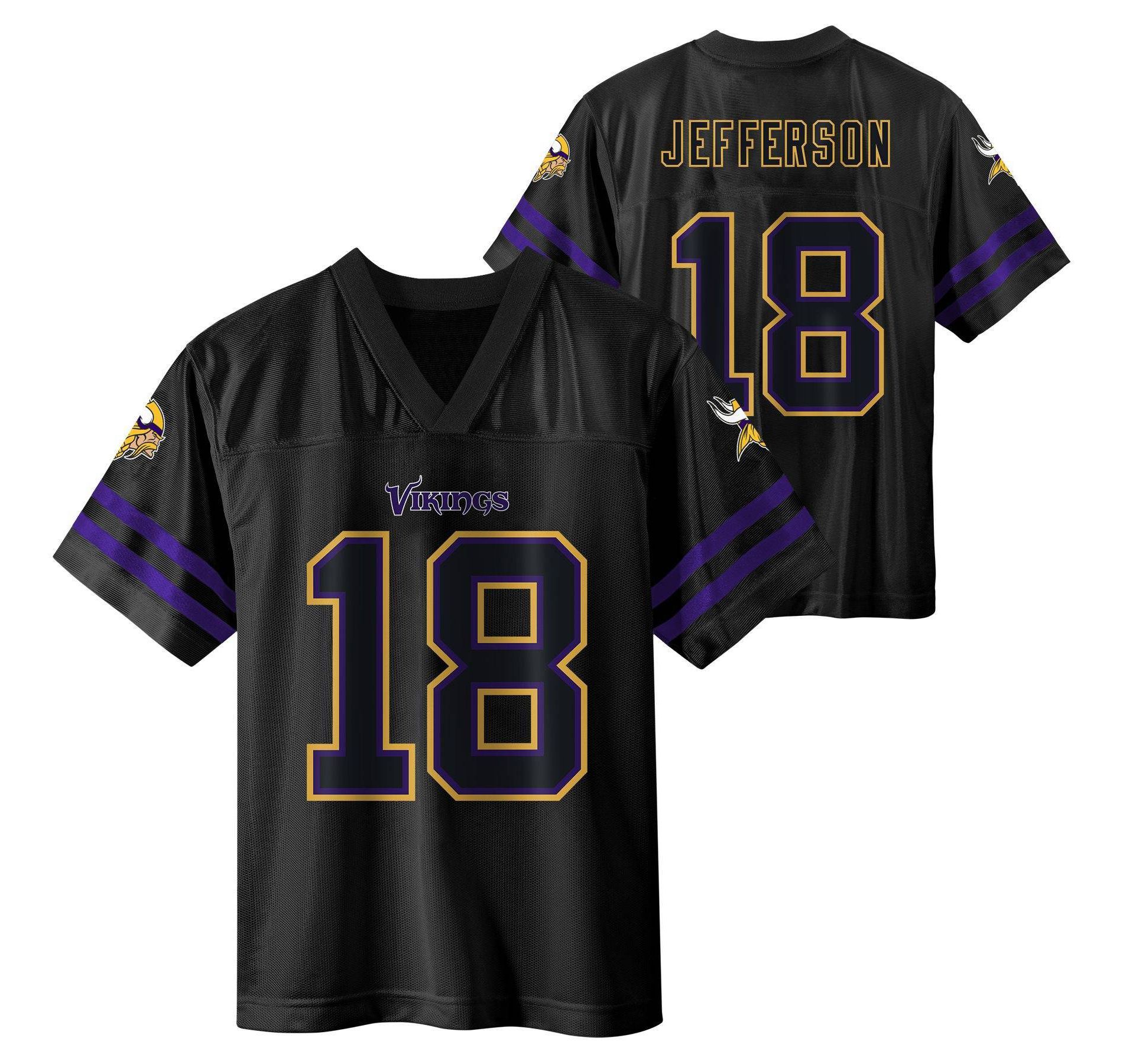 NFL Minnesota Vikings Justin Jefferson Boys' Black Short Sleeve Jersey - L