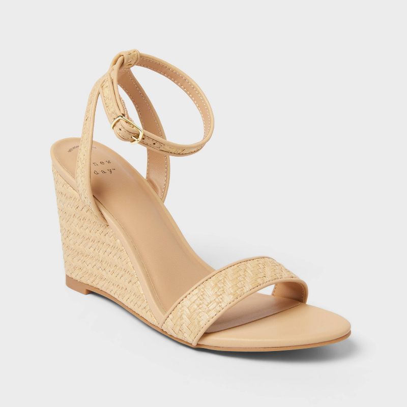 Women’s Tish Almond Toe Wedge Heels - A New Day™ Natural 5